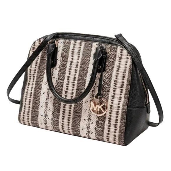 MICHAEL Michael Kors Handbags - Michael Michael Kors SELMA Black/White Snake Print Leather Tote Bucket Handbag